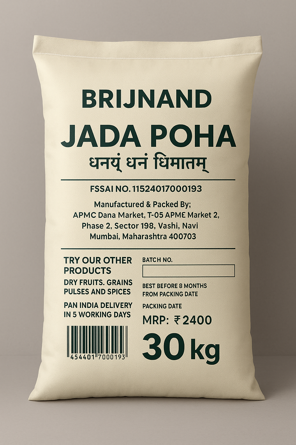 BRIJNAND REGULAR POHA 30KG
