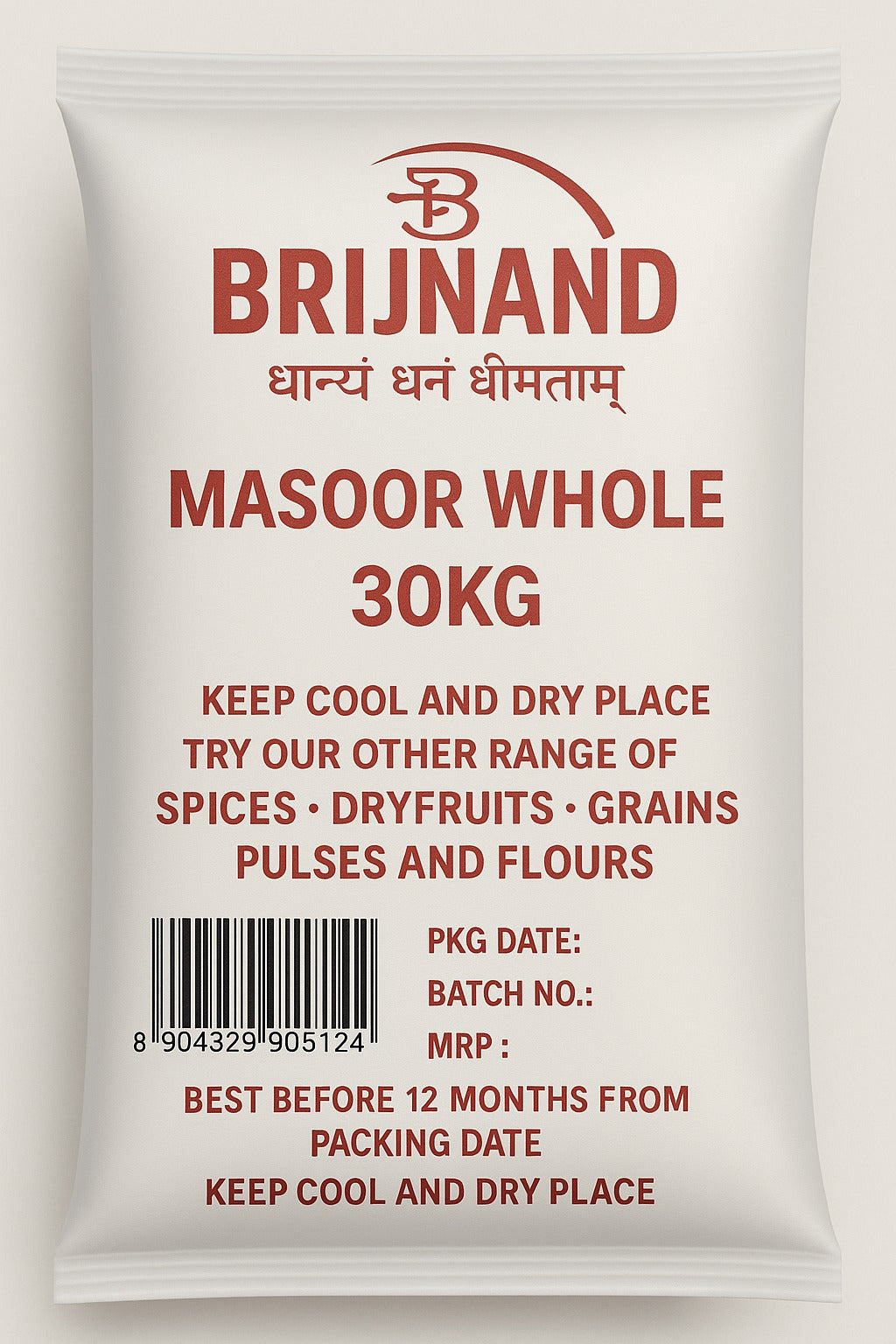 BRIJNAND MASOOR WHOLE 30KG